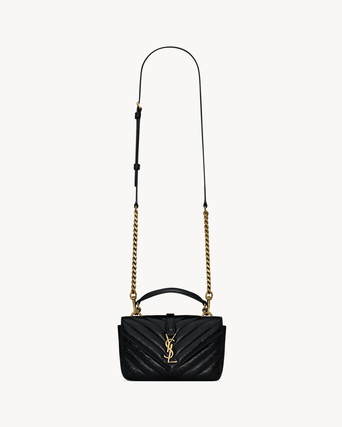 YSL College Mini Chain Bag in Shiny Crackled Leather - Image 1